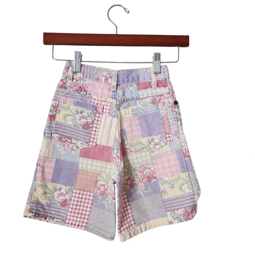 MERONA VINTAGE Patchwork Floral Plaid Shorts Cottagecore‎ Girls 8 Made In USA